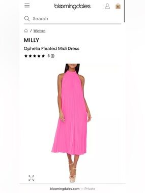 Milly Ophelia Pleated Midi Dress Neon Pink Halter Dress